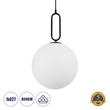 GloboStar® BELLISSIMO 61490 Μοντέρνο Κρεμαστό Φωτιστικό Οροφής Μονόφωτο 1 x E27 Γαλακτερή Γυάλινη Μπάλα με Μεταλλικό Μαύρο Ματ Σώμα Φ30 x Υ52cm