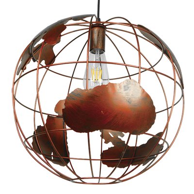 GloboStar® EARTH 01665 Vintage Industrial Κρεμαστό Φωτιστικό Οροφής Μονόφωτο 1 x E27 Καφέ Σκουριά Μεταλλικό Πλέγμα Φ40 x Υ40cm