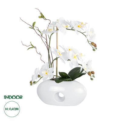 GloboStar® Artificial Garden WHITE ORCHID 21125 Διακοσμητικό Φυτό Λευκή Ορχιδέα Υ42cm