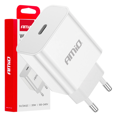 ΦΟΡΤΙΣΤΗΣ ΚΙΝΗΤΟY ΟΙΚΙΑΚΗ ΠΡΙΖΑ 1ΘΥΡΑ USB-C 20W 5V/3AQC ΛΕΥΚΟΣ  ΑΜΙΟ - 1 ΤΕΜ.