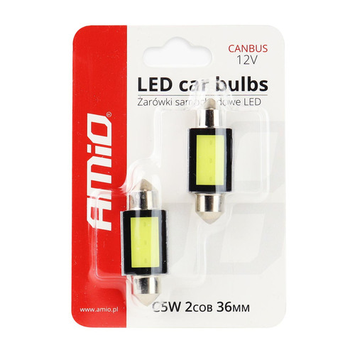 ΛΑΜΠΑΚΙΑ ΠΛΑΦΟΝΙΕΡΑΣ 36mm 12V 5.600K COB LED CAN-BUS AMIO - 2 ΤΕΜ.