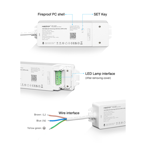 GloboStar® 71441 WL5-P75V24 Mi-BOXER DC Smart Wifi & RF 2.4Ghz Power Supply Τροφοδοτικό SELV & Controller / Dimmer All in One 5 Καναλιών AC100-240V σε DC 24V 5 x 0.6A 14.4W - Max 3A 75W - IP20 RGBW+WW Μ19 x Π5.5 x Υ3.2cm - 5 Years Warranty