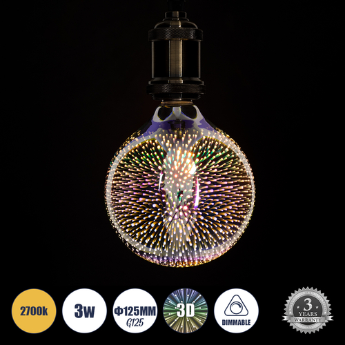 GloboStar® 99271 Λάμπα LED Long Filament E27 G125 Γλόμπος 3D GALAXY EFFECT Γλόμπος 3W 201lm 360° AC 220-240V IP20 Φ12.5 x Υ18cm Θερμό Λευκό 2700K με Galaxy Mirror Γυαλί - Dimmable - 3 Χρόνια Εγγύηση