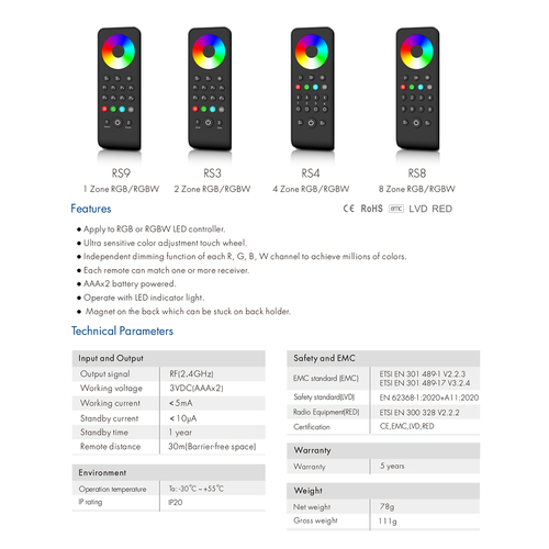 GloboStar® 71563 RS4 SKYDANCE Ασύρματο Χειριστήριο Αφής RF 2.4Ghz 4 Group για όλα τα RGB/RGBW SKYDANCE Controller DC 3V 2 x AAA - IP20 Μαύρο Μ14 x Π5 x Υ1.9cm - 5 Years Warranty