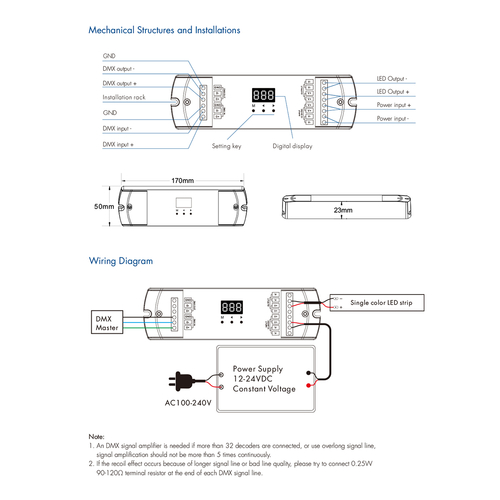 GloboStar® 71446 D1-L SKYDANCE DC DMX & RDM Dimmer High Speed Controller / Decoder 1 Καναλιού DC 12-24V 1 x 15.5A 360W - Max 15.5A 360W - IP20 Μ17 x Π5 x Υ2.5cm - 5 Years Warranty