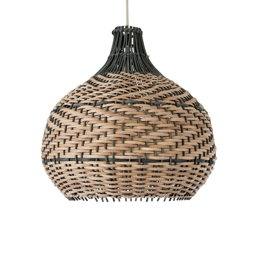 GloboStar® SEYCHELLES 01948 Boho Κρεμαστό Φωτιστικό Οροφής Μονόφωτο 1 x E27 AC220-240V IP20 - Φ40 x Υ40cm - Μπεζ με Καφέ & Χακί Ξύλινο Μπαμπού Πλέγμα Καμπάνα - 5 Χρόνια Εγγύηση