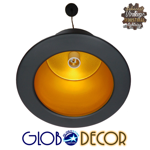 GloboStar® SHERLOCK 01215 Vintage Κρεμαστό Φωτιστικό Οροφής Μονόφωτο 1 x E27 Μαύρο Μεταλλικό Καμπάνα Φ26 x Y18cm