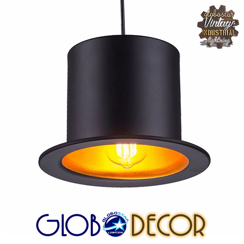 GloboStar® SHERLOCK 01215 Vintage Κρεμαστό Φωτιστικό Οροφής Μονόφωτο 1 x E27 Μαύρο Μεταλλικό Καμπάνα Φ26 x Y18cm