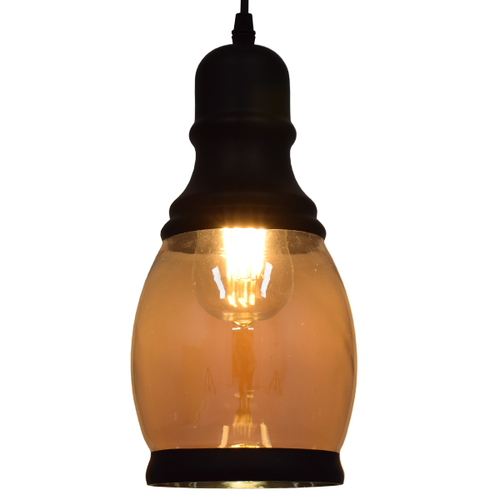 GloboStar® OLIVER 01507 Vintage Κρεμαστό Φωτιστικό Οροφής Μονόφωτο 1 x E27 Γυάλινο Μελί Διάφανο Φ14 x Υ30cm