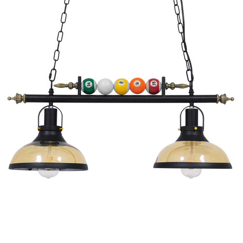 GloboStar® BILLIARD 00972 Vintage Industrial Κρεμαστό Φωτιστικό Οροφής Δίφωτο 2 x E27 Mαύρο Μεταλλικό Μ71 x Π25 x Υ30cm