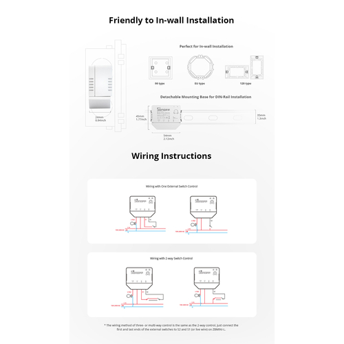 GloboStar® 80069 SONOFF ZBMINI-L - Zigbee Wireless 1-Gang Smart Switch - No Neutral Wire Required 6A/1380W