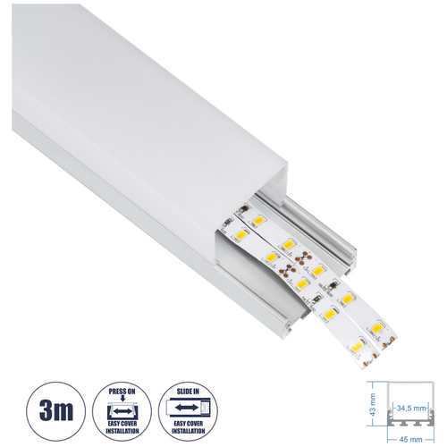 GloboStar® SURFACEPENDANT-PROFILE 70864-3M Προφίλ Αλουμινίου - Βάση & Ψύκτρα Ταινίας LED με Λευκό Γαλακτερό Κάλυμμα - Επιφανειακή & Κρεμαστή Χρήση - Πατητό Κάλυμμα - Ασημί - 3 Μέτρα - Μ300 x Π4.5 x Υ4.2cm