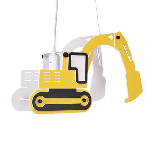 GloboStar® EXCAVATOR 61579 Μοντέρνο Παιδικό Κρεμαστό Φωτιστικό Οροφής Μονόφωτο 1 x E27 Κίτρινο PVC Φιγούρα Εκσκαφέας-Φαγάνα Μ45 x Π15.5 x Υ27cm