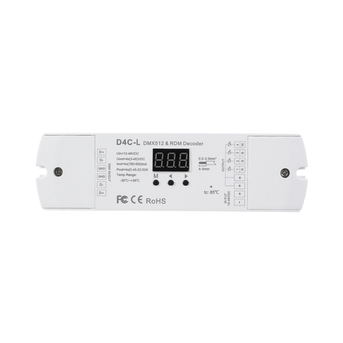 GloboStar® 73145 D4C-L SKYDANCE DC DMX512 Constant Current & RDM Decoder 4 Καναλιών DC 12-48V 4 x 0.5A 22.5W - Max 2A 90W - IP20  Μ17 x Π5 x Υ2.5cm - 5 Χρόνια Εγγύηση