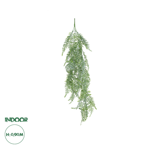 GloboStar® Artificial Garden HANGING FERN 20863 Τεχνητό Διακοσμητικό Κρεμαστό Φυτό Φτέρη Μ28 x Π15 x Υ90cm