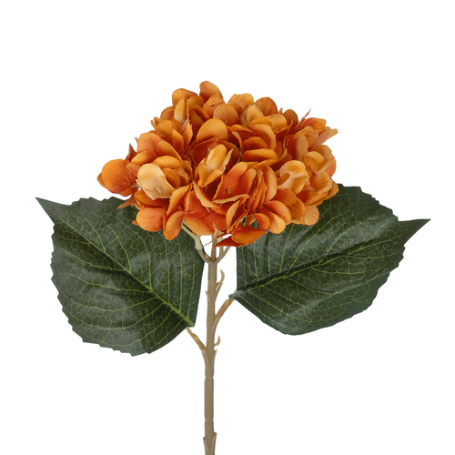 GloboStar® Artificial Garden ORANGE HYDRANGEA BRANCH 21179 Τεχνητό Διακοσμητικό Κλαδί Ορτανσίας Πορτοκαλί  Y47cm