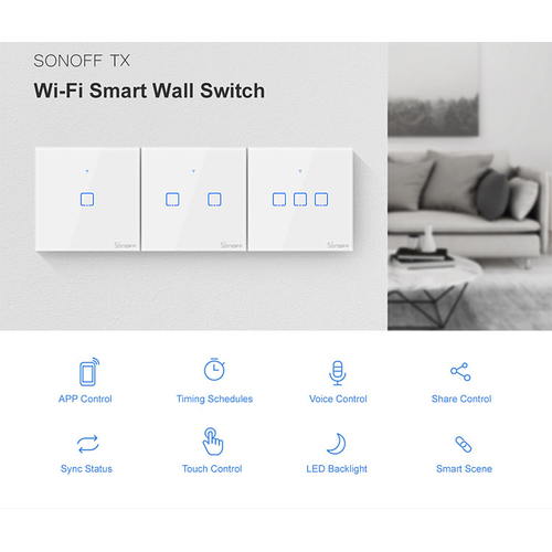 SONOFF smart διακόπτης ΤΧ-T2EU2C, αφής, Wi-Fi, διπλός, λευκός