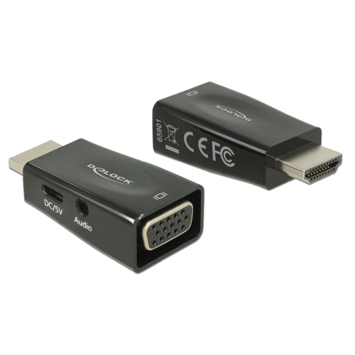 DELOCK αντάπτορας HDMI σε VGA 65901 με 3.5mm, 1080p/60Hz, μαύρος