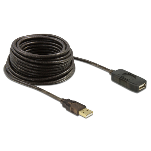 DELOCK καλώδιο USB 2.0 αρσενικό σε θηλυκό 82446, active, 10m, μαύρο