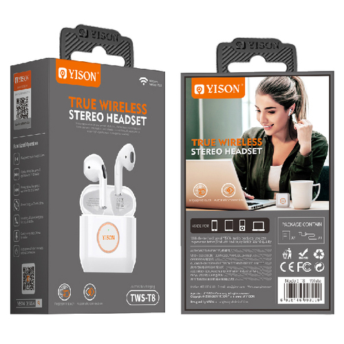 YISON earphones με θήκη φόρτισης T8, True Wireless, Φ13mm, λευκά