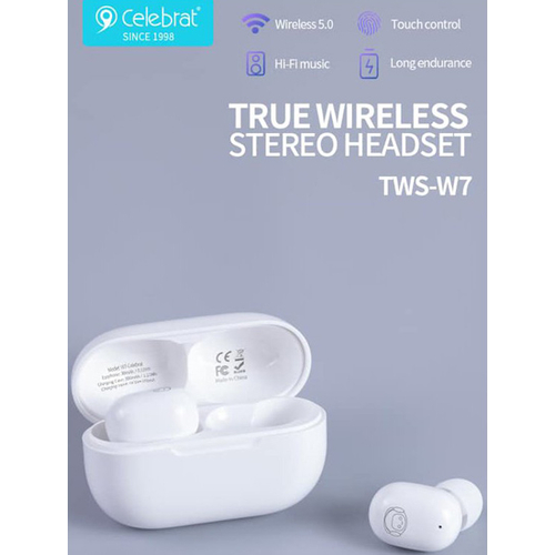 CELEBRAT earphones με θήκη φόρτισης W7, True Wireless, Φ6mm, λευκά