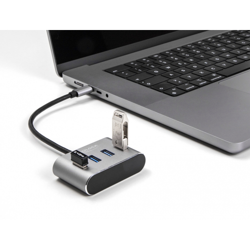 DELOCK USB hub 63223, 4x θυρών, 5Gbps, USB-C σύνδεση, γκρι