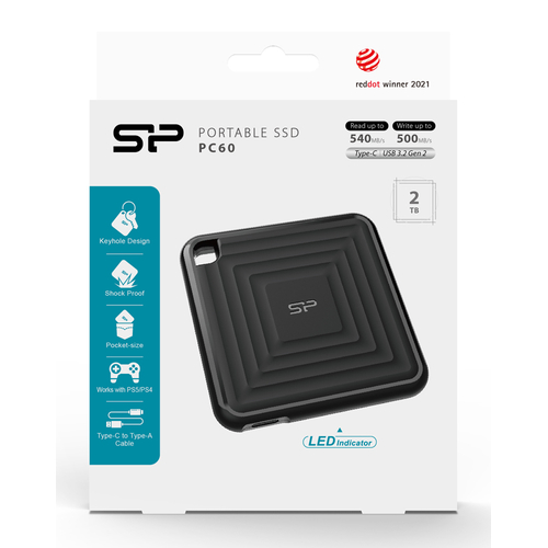 SILICON POWER εξωτερικός SSD PC60, 2TB, USB 3.2, 540-500MB/s, μαύρος