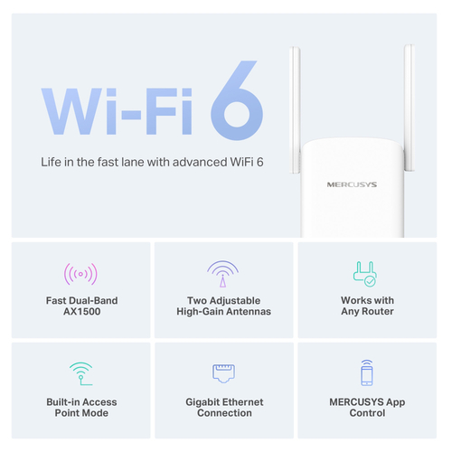 MERCUSYS range extender ME60X, WiFi 6, 1500Mbps AX1500, Ver. 1.0