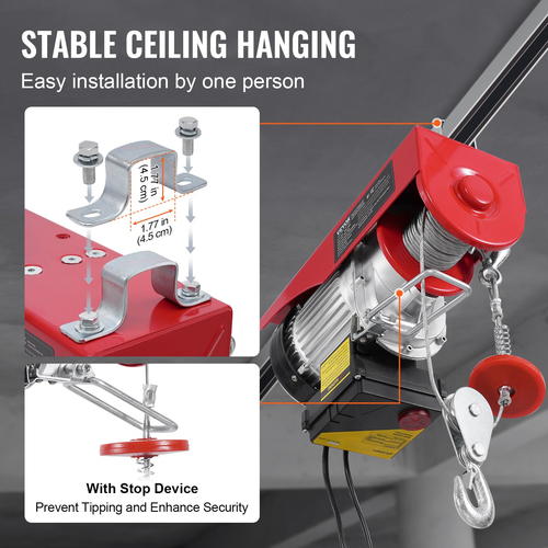 VEVOR Electric Hoist Crane Winch 1320 lbs 328 ft Wireless &amp; 14 ft Wired Remote | VEVOR GR